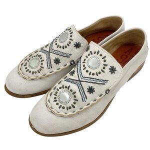 A.S. 98 White Embroidered Leather Loafers Southwest